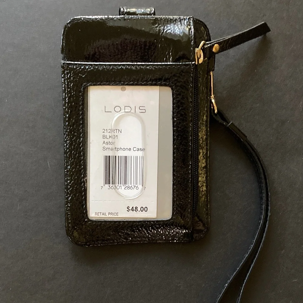 LODIS Astor Black Leather SmartPhone ID/Card Case/Wrist Strap/NEW/NEVER USED!